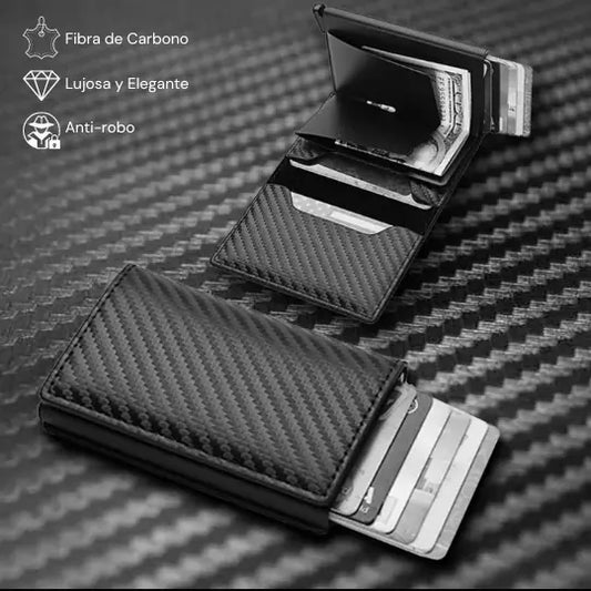 Billetera Deluxe Cuero y Fibra de Carbono Antirrobo